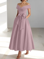 Vestidos de corte princesa/línea A, sin mangas, hasta el tobillo, con hombros descubiertos y bolsillos para la madre de la novia 