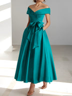 Vestidos de corte princesa/línea A, sin mangas, hasta el tobillo, con hombros descubiertos y bolsillos para la madre de la novia 