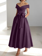 Vestidos de corte princesa/línea A, sin mangas, hasta el tobillo, con hombros descubiertos y bolsillos para la madre de la novia 
