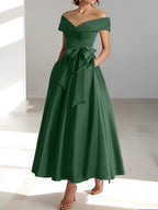 Vestidos de corte princesa/línea A, sin mangas, hasta el tobillo, con hombros descubiertos y bolsillos para la madre de la novia 