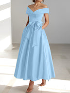 Vestidos de corte princesa/línea A, sin mangas, hasta el tobillo, con hombros descubiertos y bolsillos para la madre de la novia 