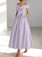 Vestidos de corte princesa/línea A, sin mangas, hasta el tobillo, con hombros descubiertos y bolsillos para la madre de la novia 