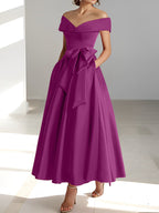 Vestidos de corte princesa/línea A, sin mangas, hasta el tobillo, con hombros descubiertos y bolsillos para la madre de la novia 