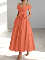 Vestidos de corte princesa/línea A, sin mangas, hasta el tobillo, con hombros descubiertos y bolsillos para la madre de la novia 