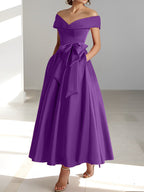 Vestidos de corte princesa/línea A, sin mangas, hasta el tobillo, con hombros descubiertos y bolsillos para la madre de la novia 