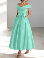 Vestidos de corte princesa/línea A, sin mangas, hasta el tobillo, con hombros descubiertos y bolsillos para la madre de la novia 