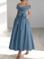 Vestidos de corte princesa/línea A, sin mangas, hasta el tobillo, con hombros descubiertos y bolsillos para la madre de la novia 