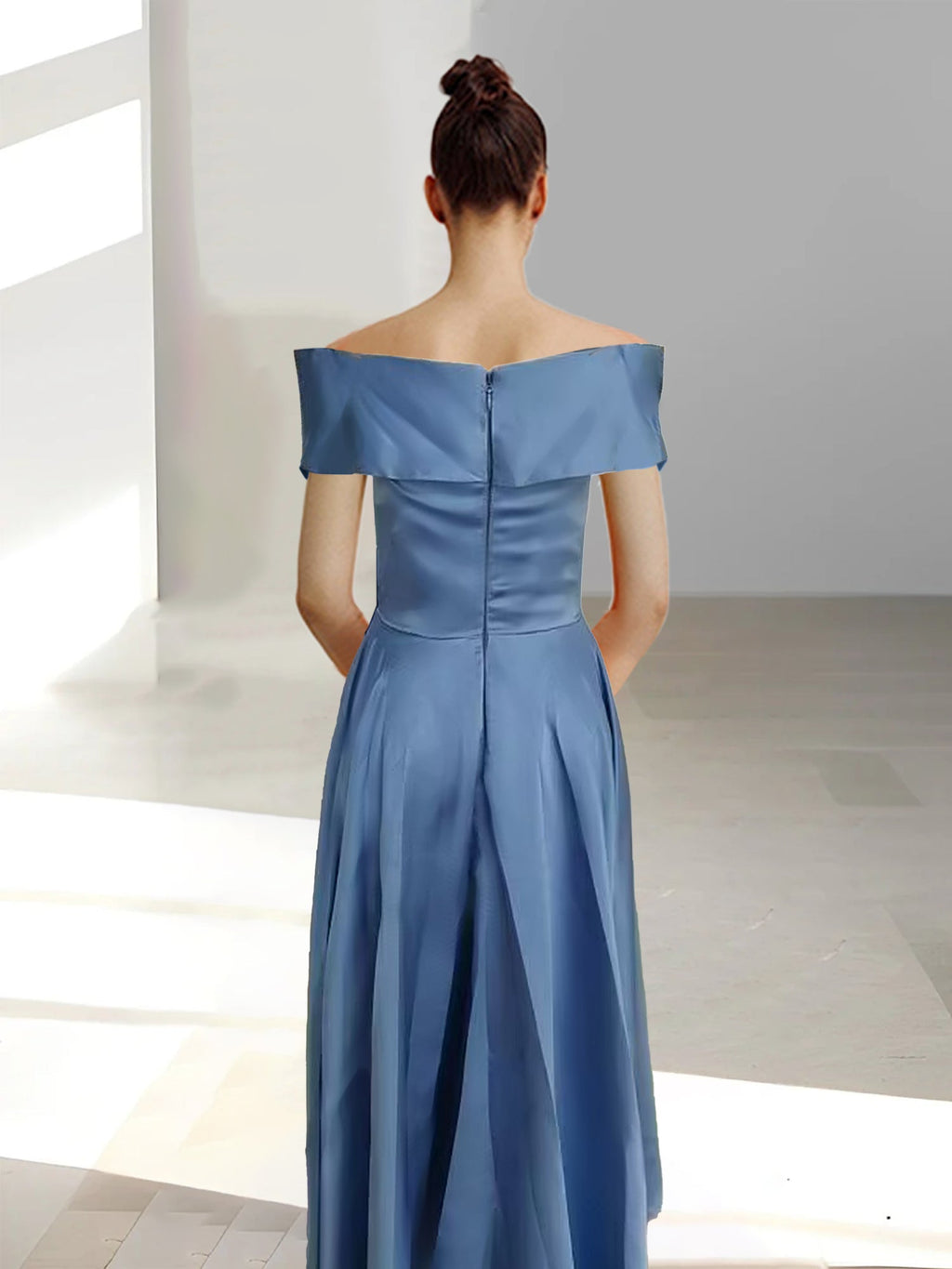 Vestidos de corte princesa/línea A, sin mangas, hasta el tobillo, con hombros descubiertos y bolsillos para la madre de la novia 