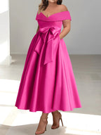 Vestidos de corte princesa/línea A, sin mangas, hasta el tobillo, con hombros descubiertos y bolsillos para la madre de la novia 