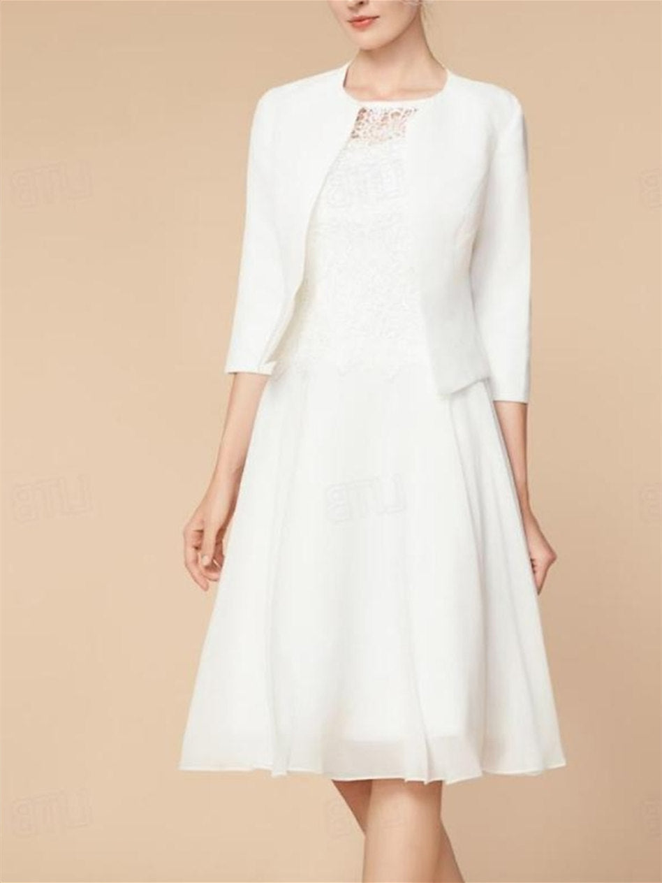 Vestidos de corte princesa/línea A, manga tres cuartos, hasta la rodilla, para la madre de la novia, con drapeado. 