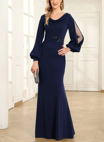 Sheath/Column Cowl Neck Long Sleeves Floor-Length Mother of the Bride Dresses