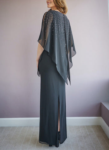 Sheath/Column Scoop Neck Half Sleeves Floor-Length Mother of the Bride Dresses