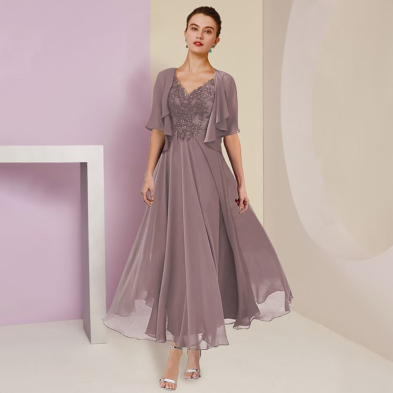 Vestidos de corte princesa/línea A con chaqueta y manga corta para la madre de la novia 