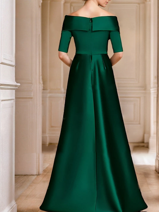 Robes de mère de la mariée de style princesse, épaules dénudées, manches mi-longues, longueur au sol 
