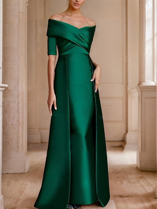 Robes de mère de la mariée de style princesse, épaules dénudées, manches mi-longues, longueur au sol 