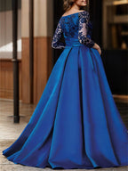 Vestidos de corte princesa/línea A con hombros descubiertos y mangas tres cuartos hasta el suelo para la madre de la novia 