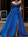 Vestidos de corte princesa/línea A con hombros descubiertos y mangas tres cuartos hasta el suelo para la madre de la novia 