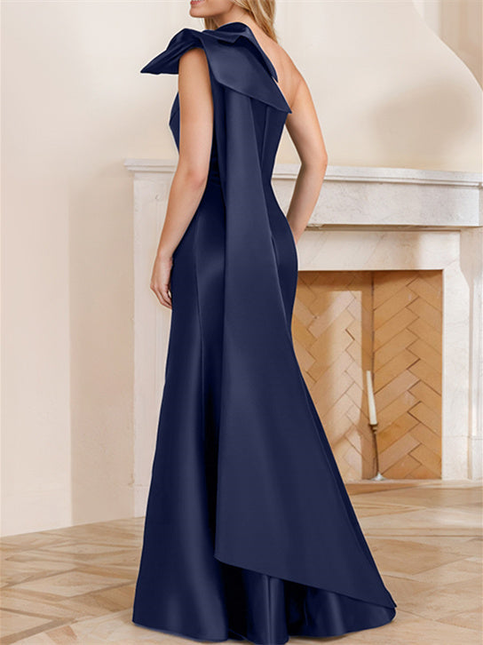 Robes de mère de la mariée trompette/sirène asymétriques à une épaule, longueur au sol 