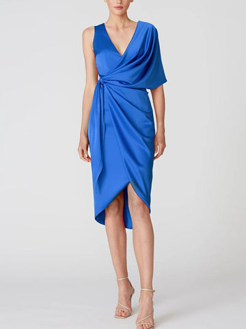 Robes asymétriques à manches courtes et col en V, coupe trapèze/princesse, pour la mère de la mariée, avec volants 