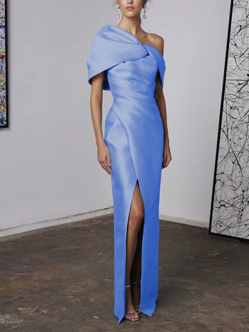 A-Line/Princess One-Shoulder Half Sleeves Floor-Length Mother of the Bride Dresses with Ruffles