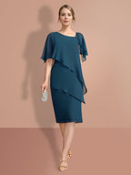 Vestidos de corte recto/columna hasta la rodilla con mangas cortas para la madre de la novia 