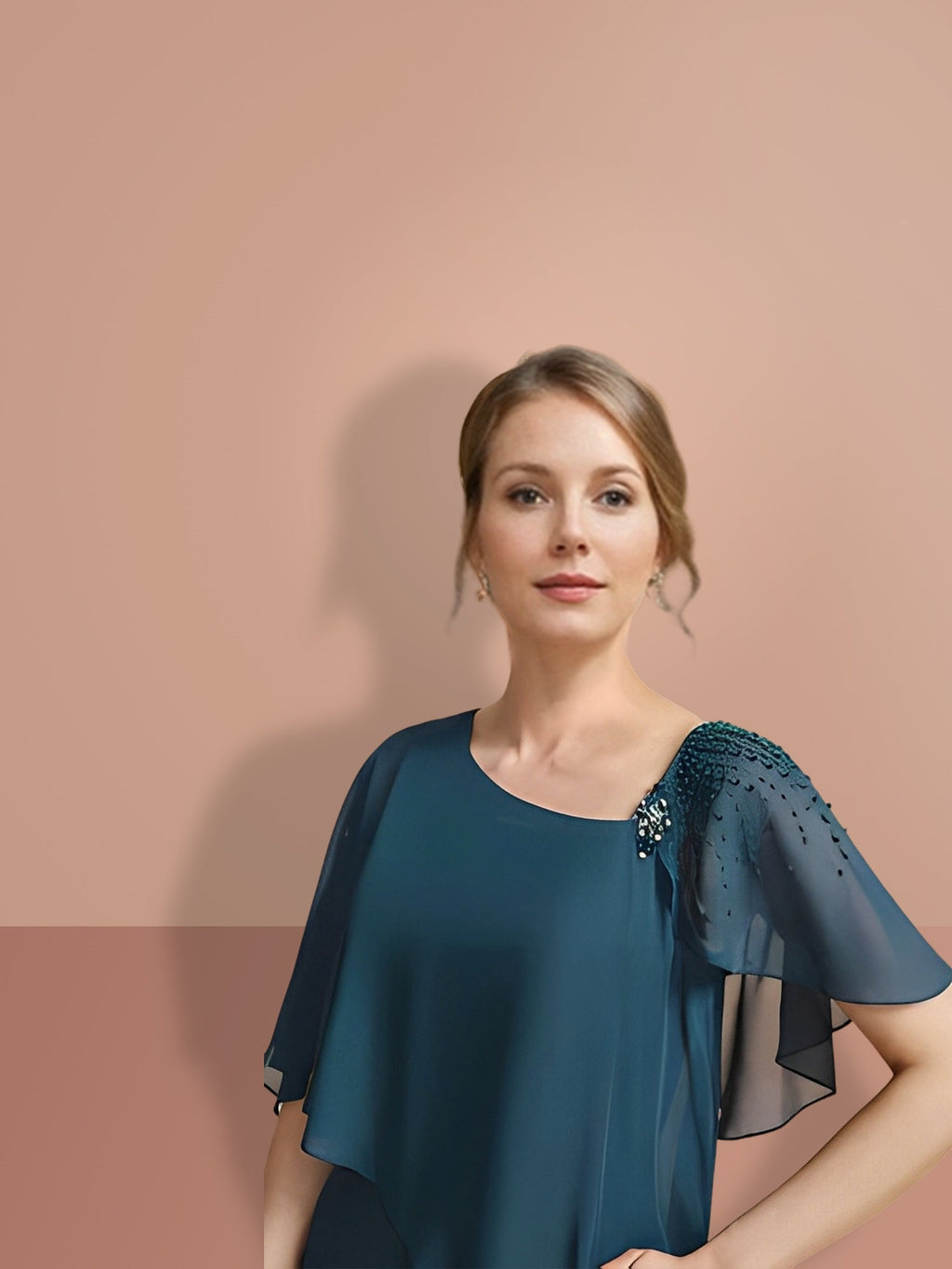 Vestidos de corte recto/columna hasta la rodilla con mangas cortas para la madre de la novia 