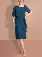 Vestidos de corte recto/columna hasta la rodilla con mangas cortas para la madre de la novia 
