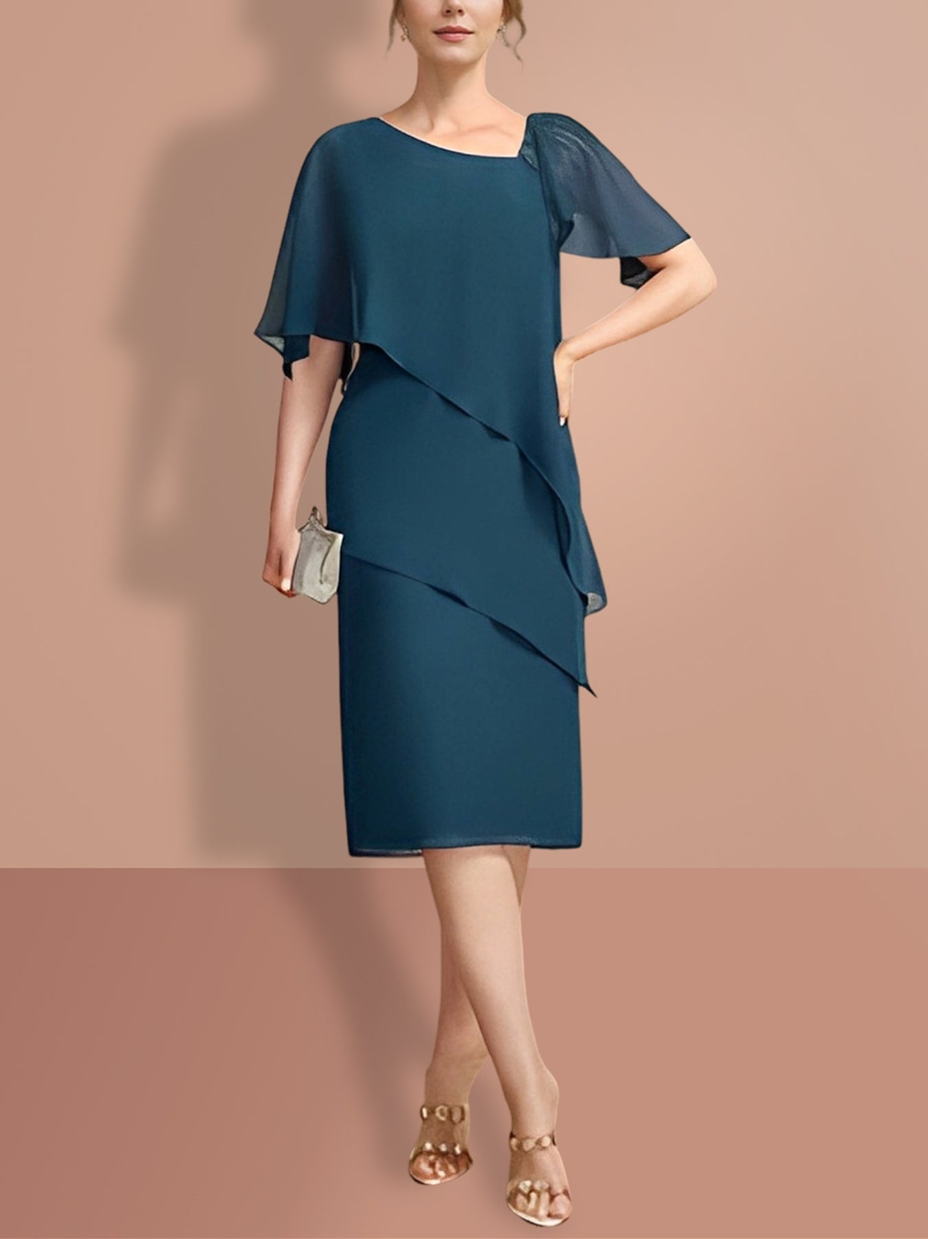 Vestidos de corte recto/columna hasta la rodilla con mangas cortas para la madre de la novia 