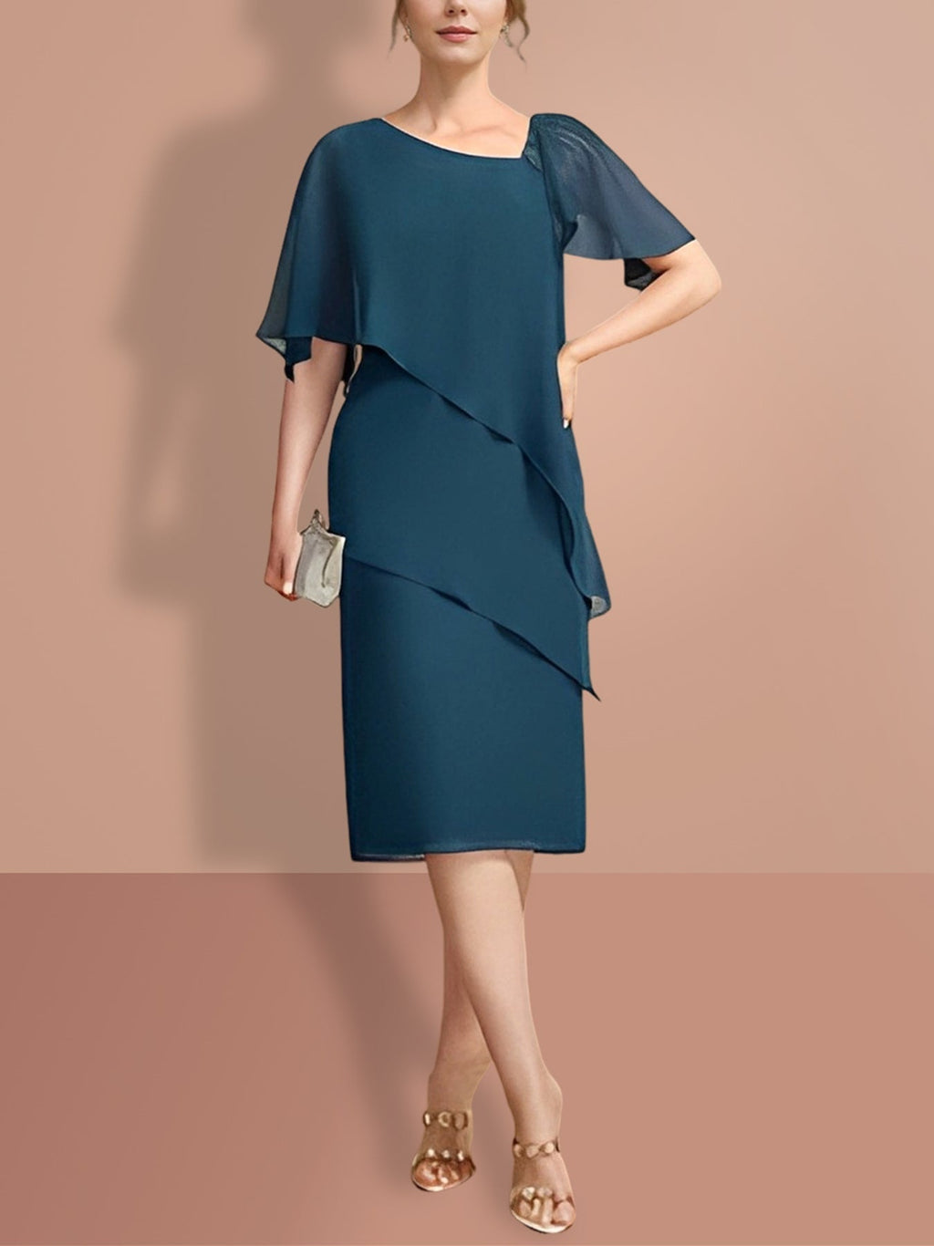 Vestidos de corte recto/columna hasta la rodilla con mangas cortas para la madre de la novia 
