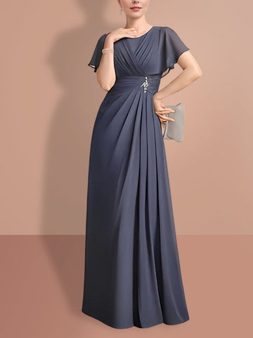 Vestidos de corte princesa/línea A con manga corta y cuello joya para la madre de la novia 