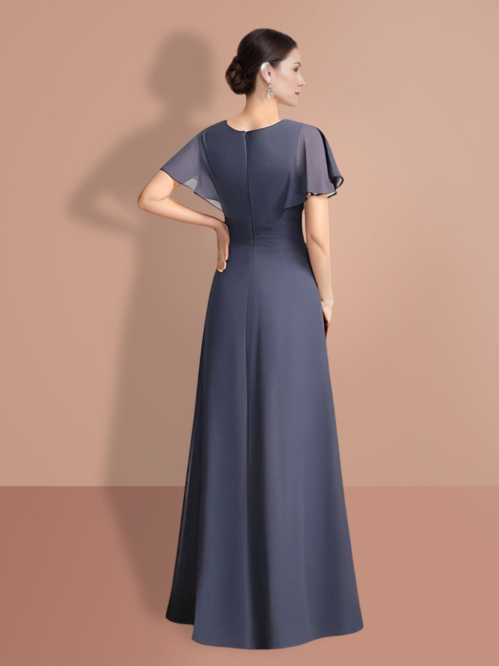 Robes de mère de la mariée trapèze/princesse à manches courtes et col rond 