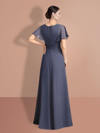 Robes de mère de la mariée trapèze/princesse à manches courtes et col rond 