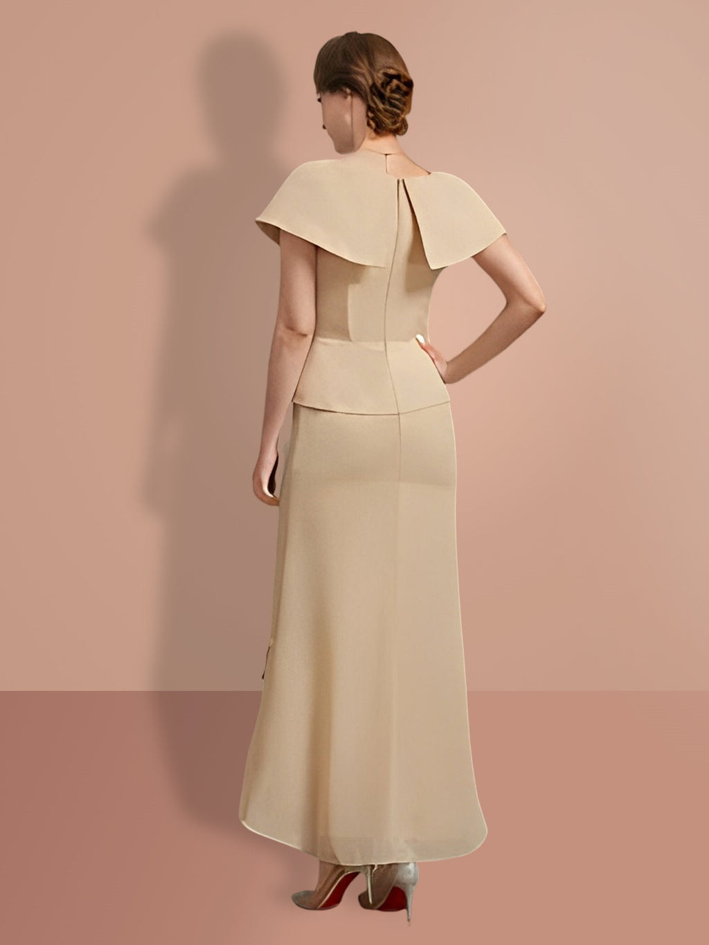 Vestidos de corte princesa/línea A, manga corta y escote en V para la madre de la novia 