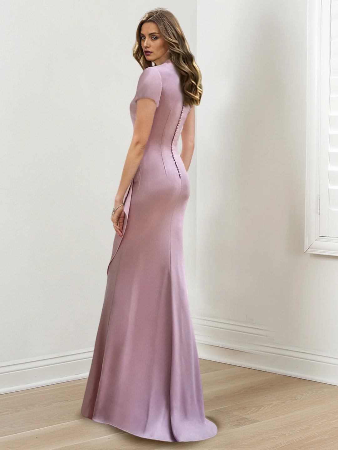 Vestidos de corte sirena/trompeta hasta el suelo para la madre de la novia, con escote en V y volantes 