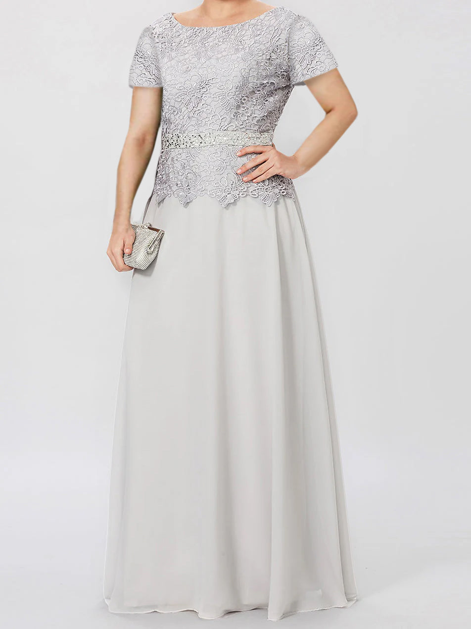 Vestidos de corte princesa/línea A para la madre de la novia, de manga corta, con apliques y lentejuelas. 