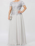 Vestidos de corte princesa/línea A para la madre de la novia, de manga corta, con apliques y lentejuelas. 