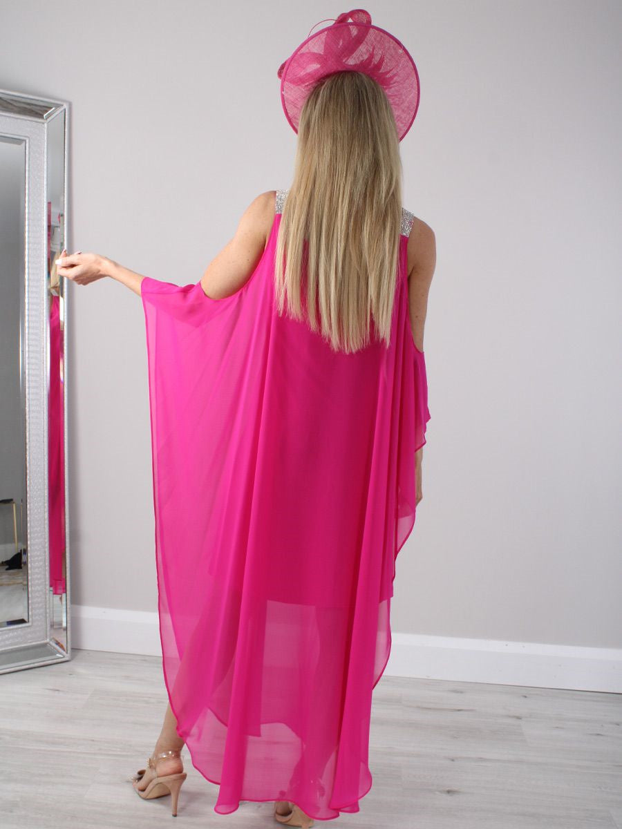Robe de mère de la mariée sans manches à col en V et longueur cheville ornée de strass 