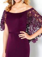 Vestidos de corte recto/columna con hombros descubiertos para la madre de la novia con encaje 