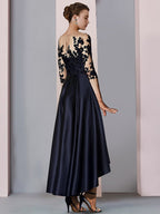 Vestidos de corte princesa asimétricos hasta la rodilla con escote ilusión/línea A para la madre de la novia 