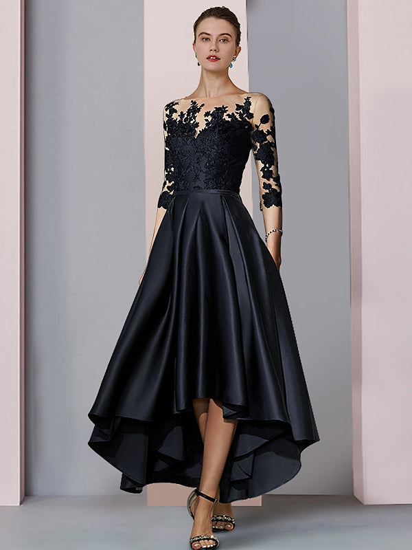 Vestidos de corte princesa asimétricos hasta la rodilla con escote ilusión/línea A para la madre de la novia 