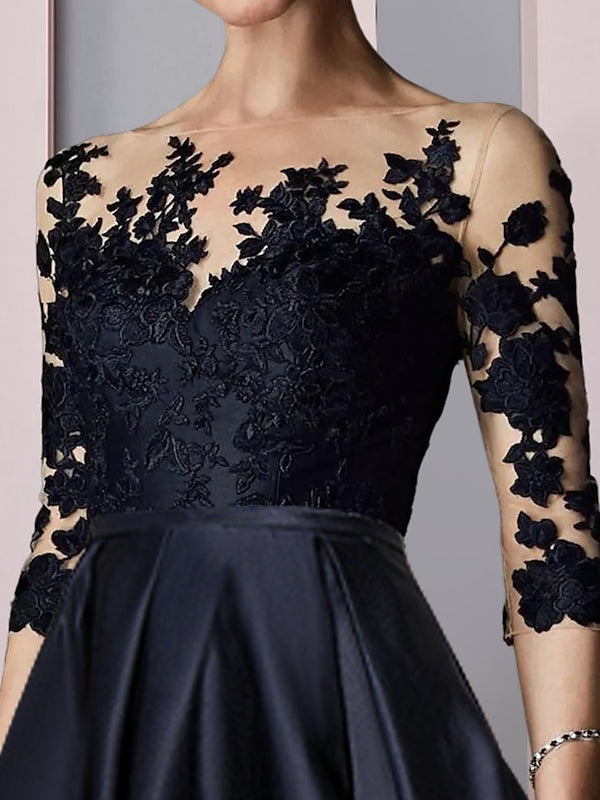 Vestidos de corte princesa asimétricos hasta la rodilla con escote ilusión/línea A para la madre de la novia 