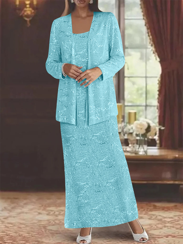 Vestidos de gasa para la madre de la novia con lentejuelas y chaqueta 