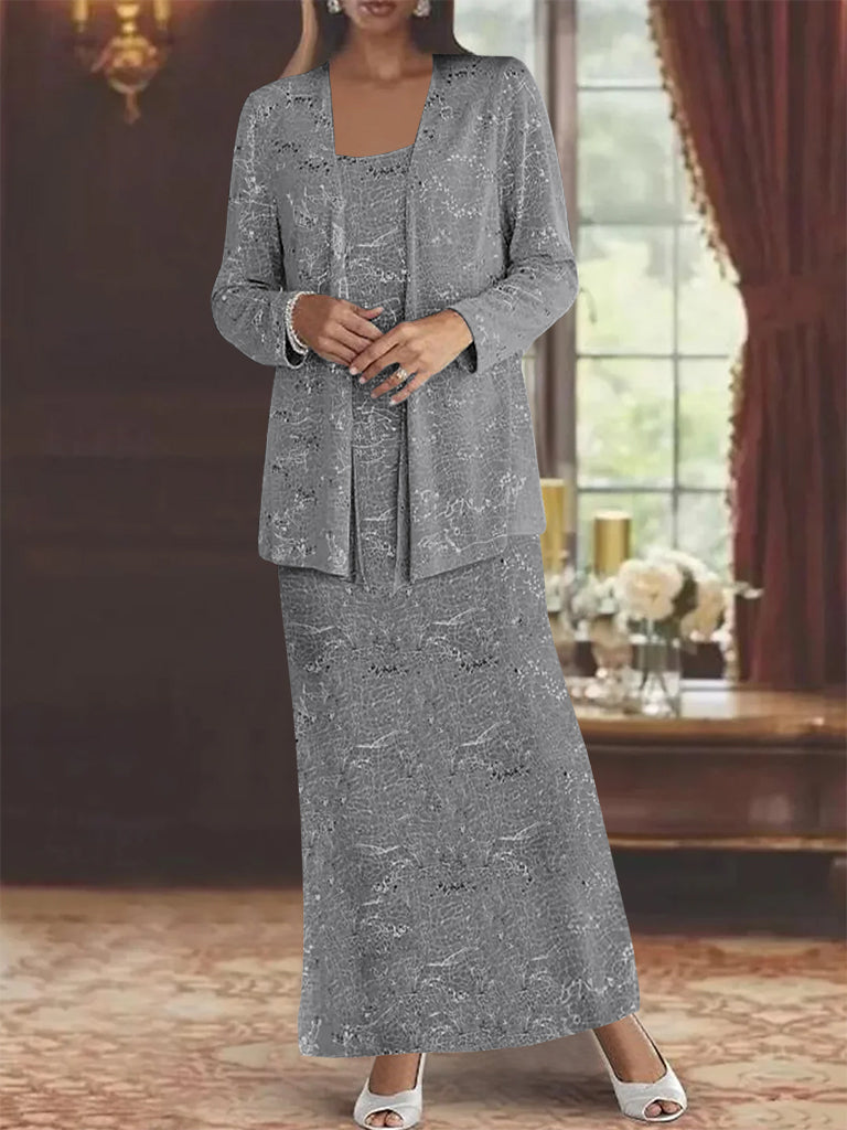 Vestidos de gasa para la madre de la novia con lentejuelas y chaqueta 