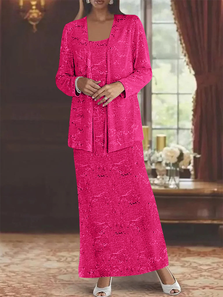 Vestidos de gasa para la madre de la novia con lentejuelas y chaqueta 