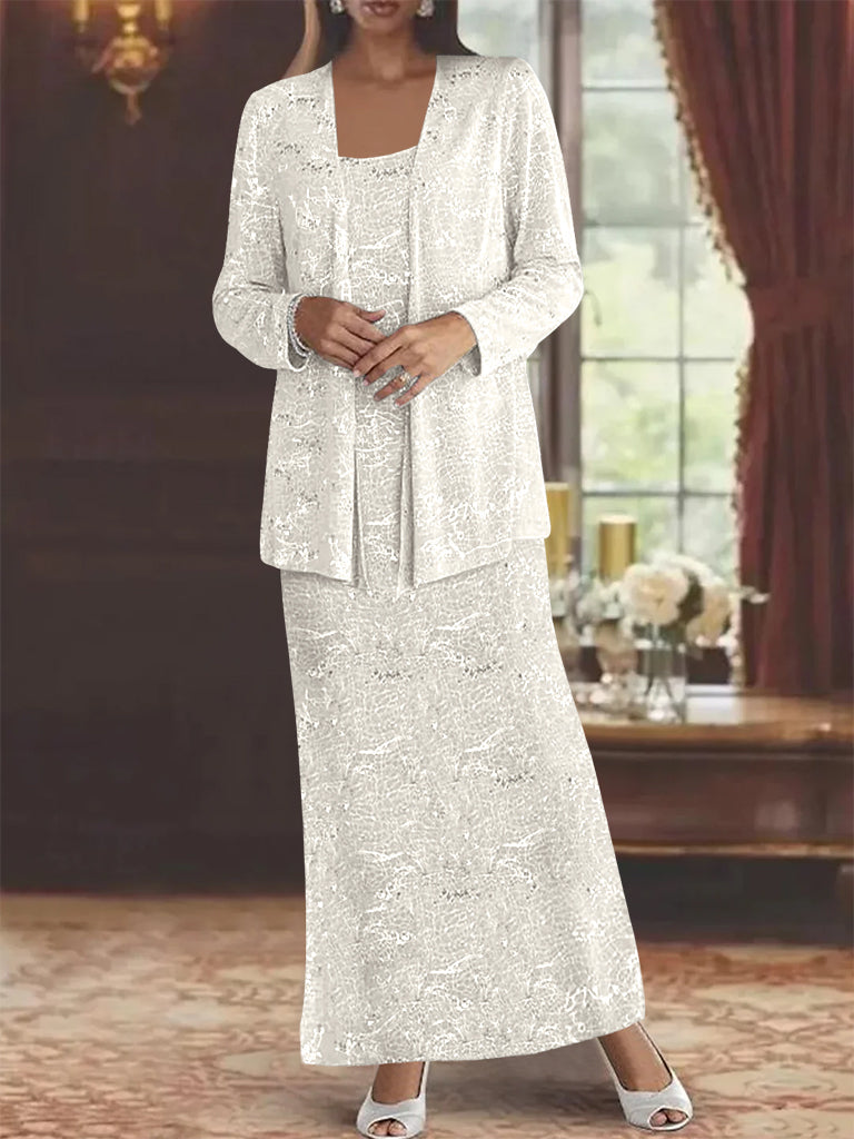 Vestidos de gasa para la madre de la novia con lentejuelas y chaqueta 