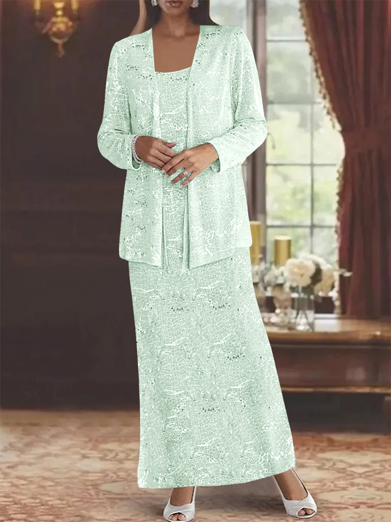 Vestidos de gasa para la madre de la novia con lentejuelas y chaqueta 