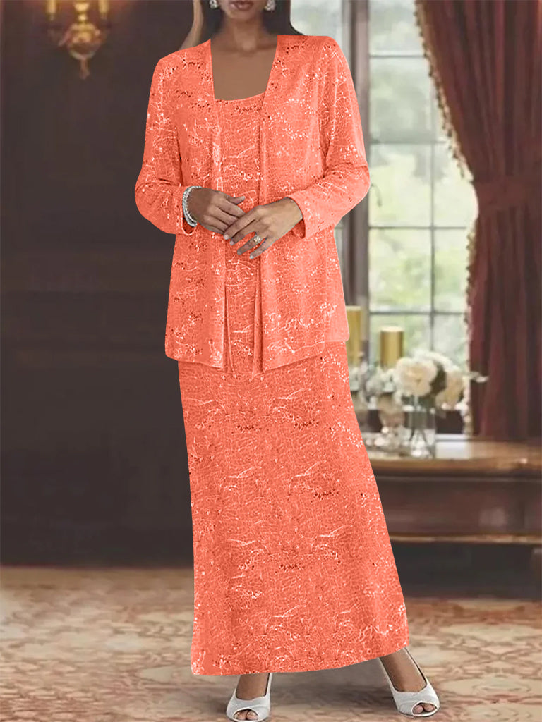 Vestidos de gasa para la madre de la novia con lentejuelas y chaqueta 
