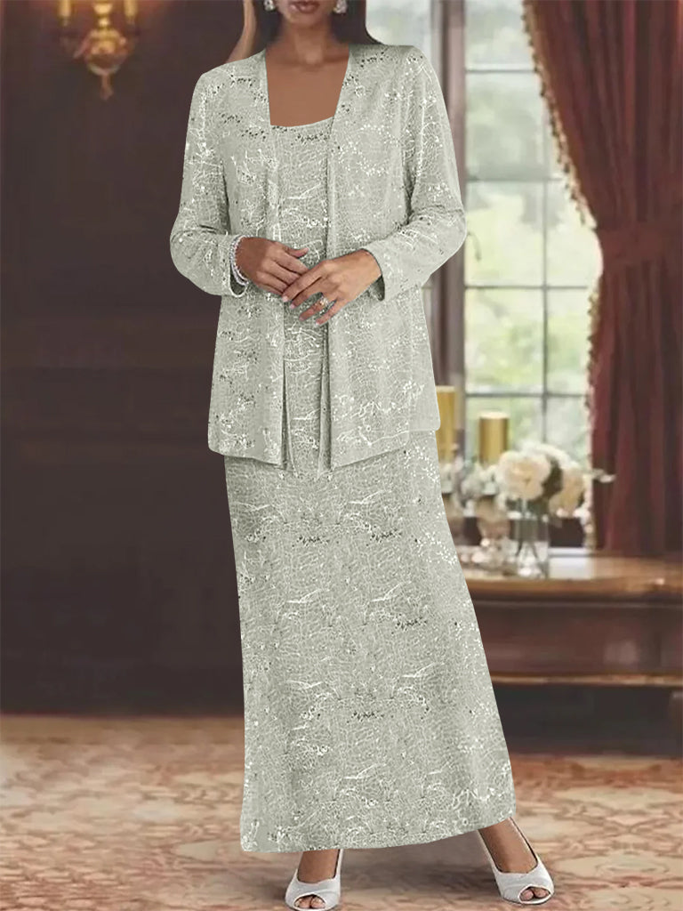 Vestidos de gasa para la madre de la novia con lentejuelas y chaqueta 