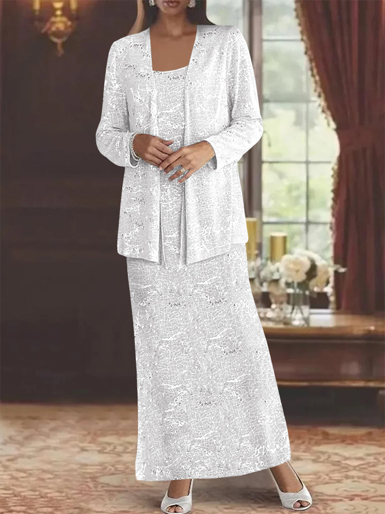 Vestidos de gasa para la madre de la novia con lentejuelas y chaqueta 