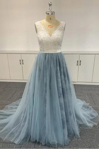Robes de bal en tulle brodé ombré et dentelle douce à col en V